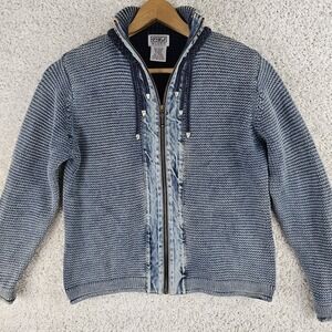 Vtg PBJ Blues Denim & Knit Sweater Jacket Full Zip Womens Medium Western Roped